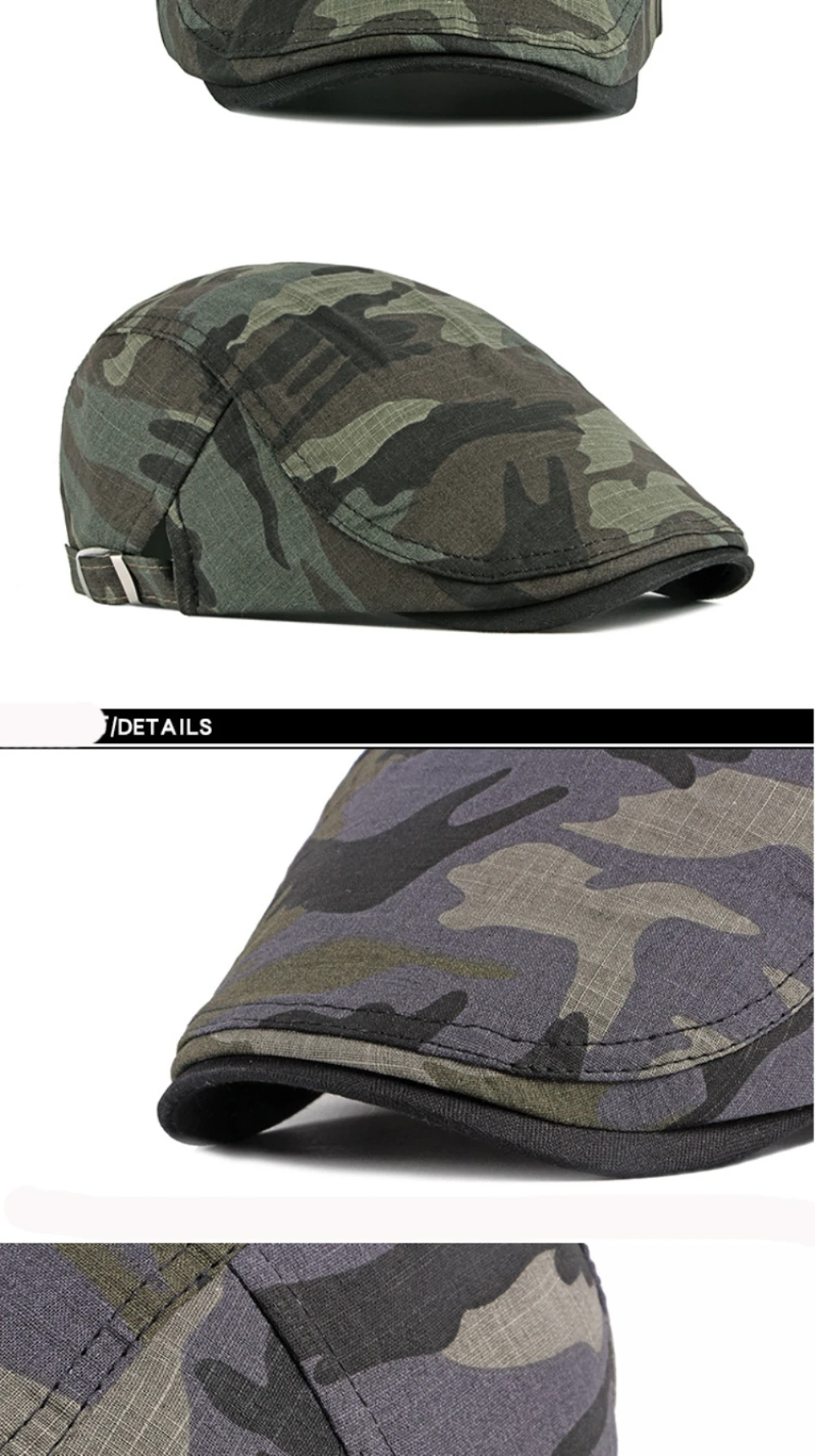HT3011 Herren- und Damen-Baskenmützen, Camouflage Ivy Flat Sun Cap, Neue Künstler- und Malermütze, Verstellbare Frühling-Sommer-Baskenmütze – Detail 7