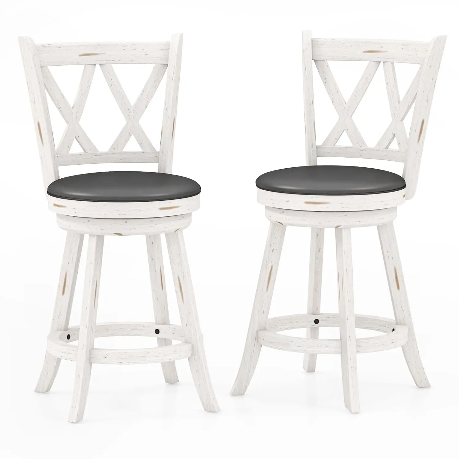 

Белый комплект из 2-х барных стульев с высотой 24 дюйма, X-образной спинкой, обивкой из ПВХ, подставкой для ног и деревянными ножками, для кухни/столовой, на заказ