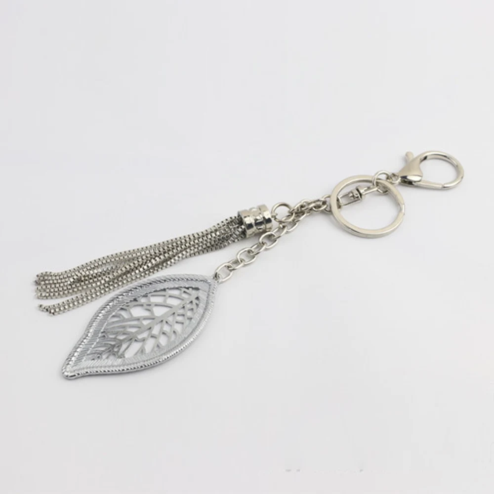 Creative Leaf Shape Keychains With Metal Tassel Chain Rhinestones Bag Hanging Pendant Charms Diy Bag Accessories Ornament