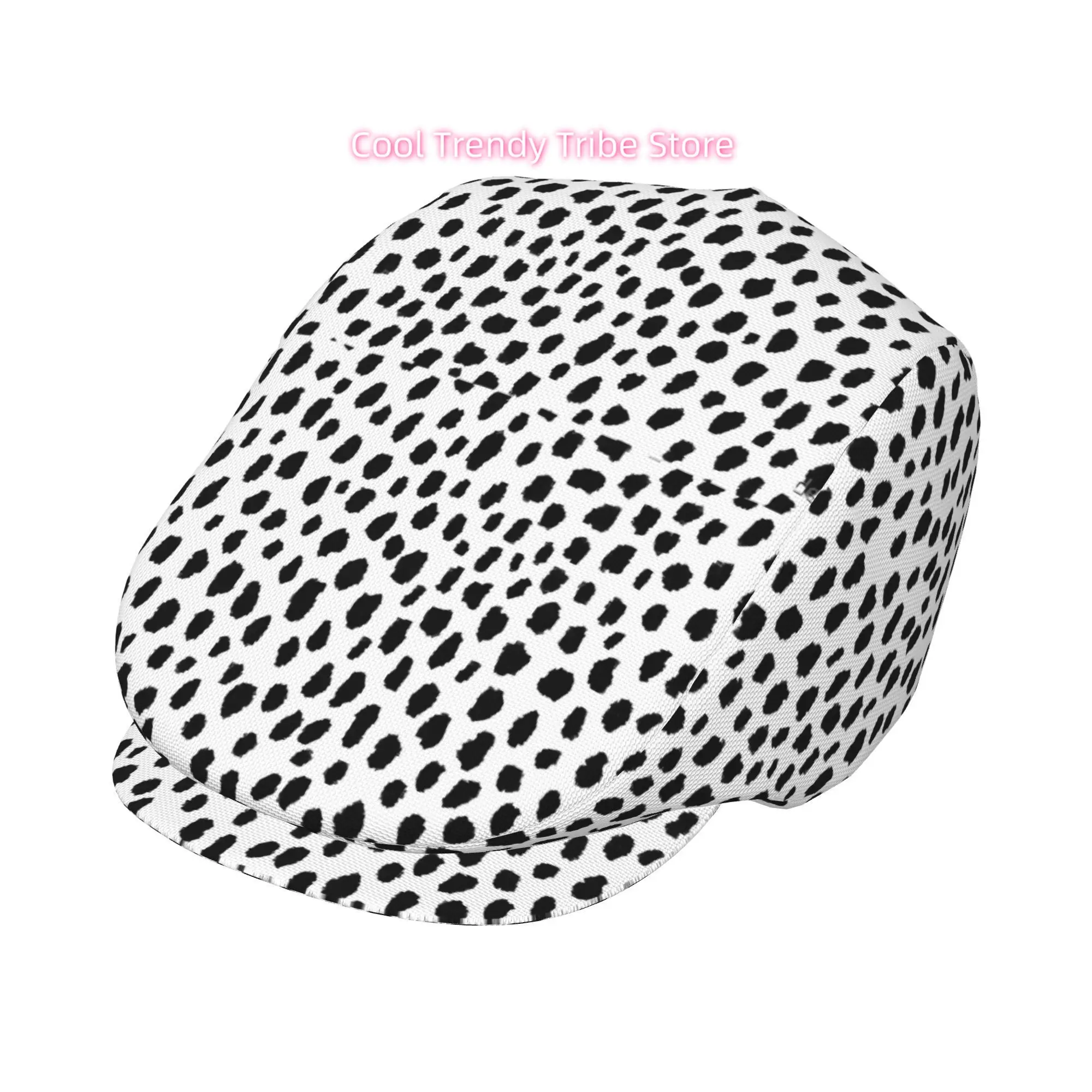 1pc Men's & Women's Retro Dalmatian Spots Beret Cap - All-Over Black & White Polka Print, Iconic Iconic Dalmatian Design, Lightw