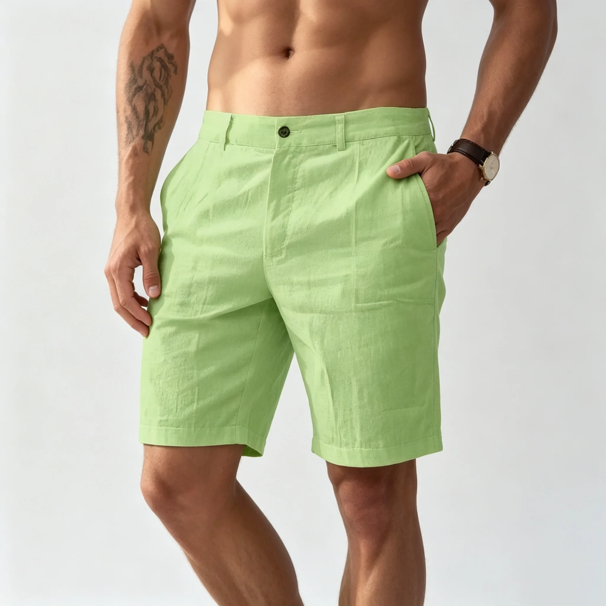 2026 Summer Cotton Linen Shorts for Men Solid Casual Button Pocket Beach Shorts Men's Comfortable Simple Vacation Leiture Pants