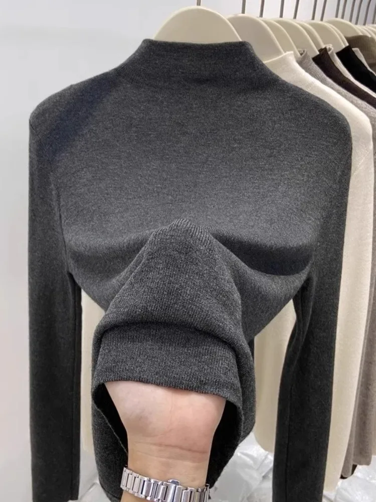 

Deep ey Wool Base irt 2026 New Sle Trendy Women's Inner Knitted Sweater f High Collar Long Sve Sweet Sle Daily ...