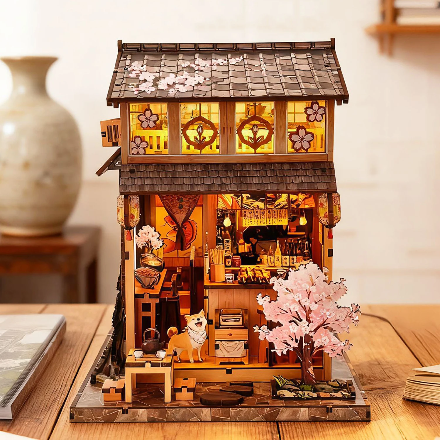لتقوم بها بنفسك خشبية مصغرة أطقم منمذجة مطعم ياكيتوري الياباني كازا ثلاثية الأبعاد لغز بيوت الدمى مع الأثاث لهدايا عيد ميلاد الأصدقاء #4