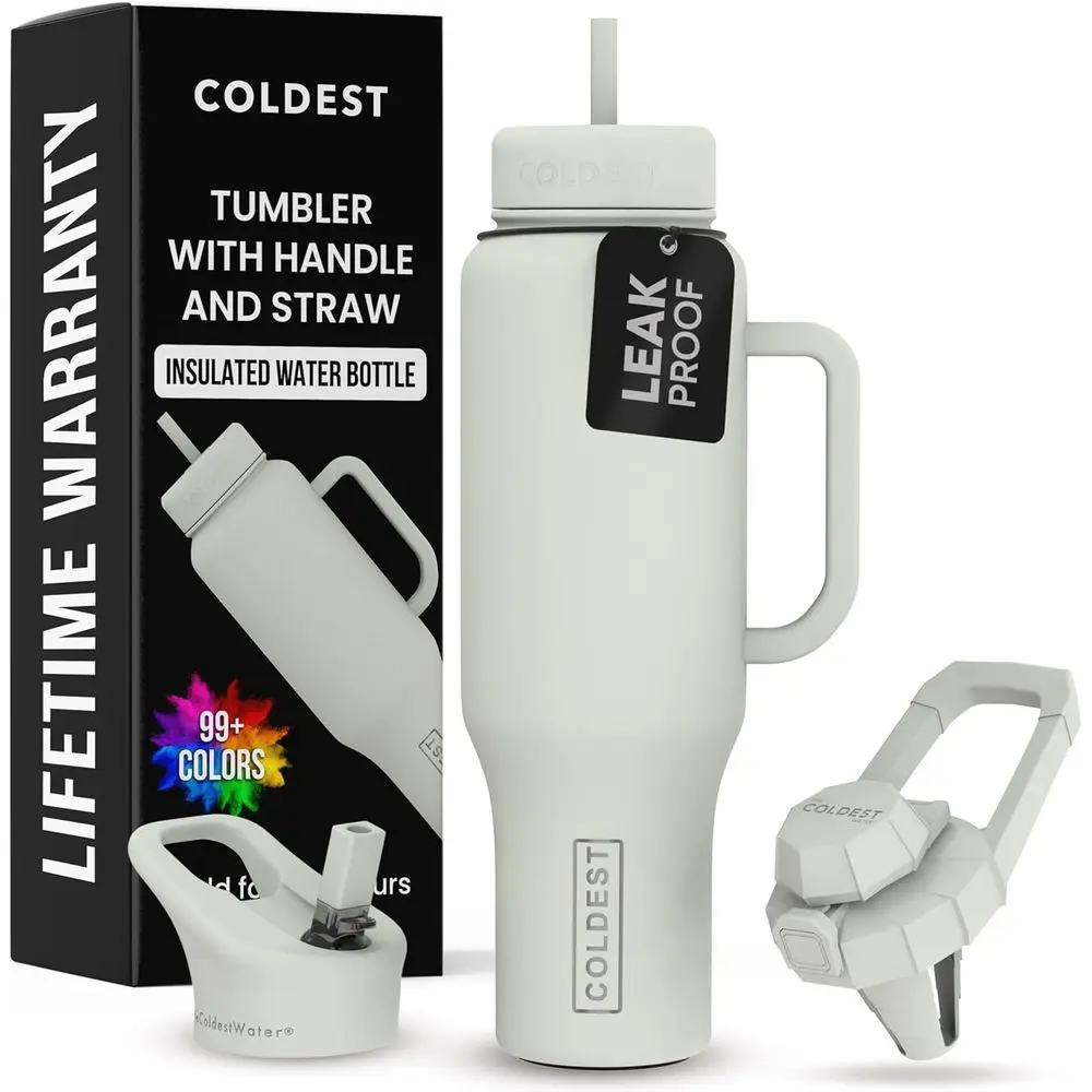 

Герметичный изолированный стакан с ручкой, соломинкой и 3 крышками — нержавеющая сталь, 46 унций для мужчин и женщин — основание подстаканника