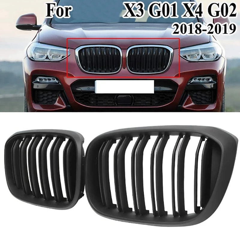 

Front Kidney Grille For -BMW X3 G01 2018-2021X4 G02 2018-2020 (Double Slats ABS Matte Black X3 Grill, X4 Grill)