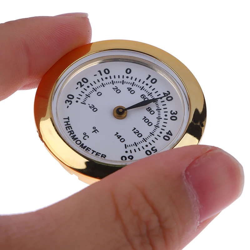 Hot Sale Cigar Box Juggling Moisture-proof Box Direct Pin Embedded 37mm Pointer Mini Gold Silver temperature gaugeHygrometer