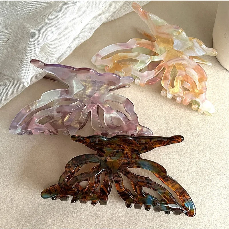 Hollow-out Butterfly Acetate Hair Claw Clips Headwear for Female Girls 2024 Retro Korean Delicate Hairpin Hair Accessories