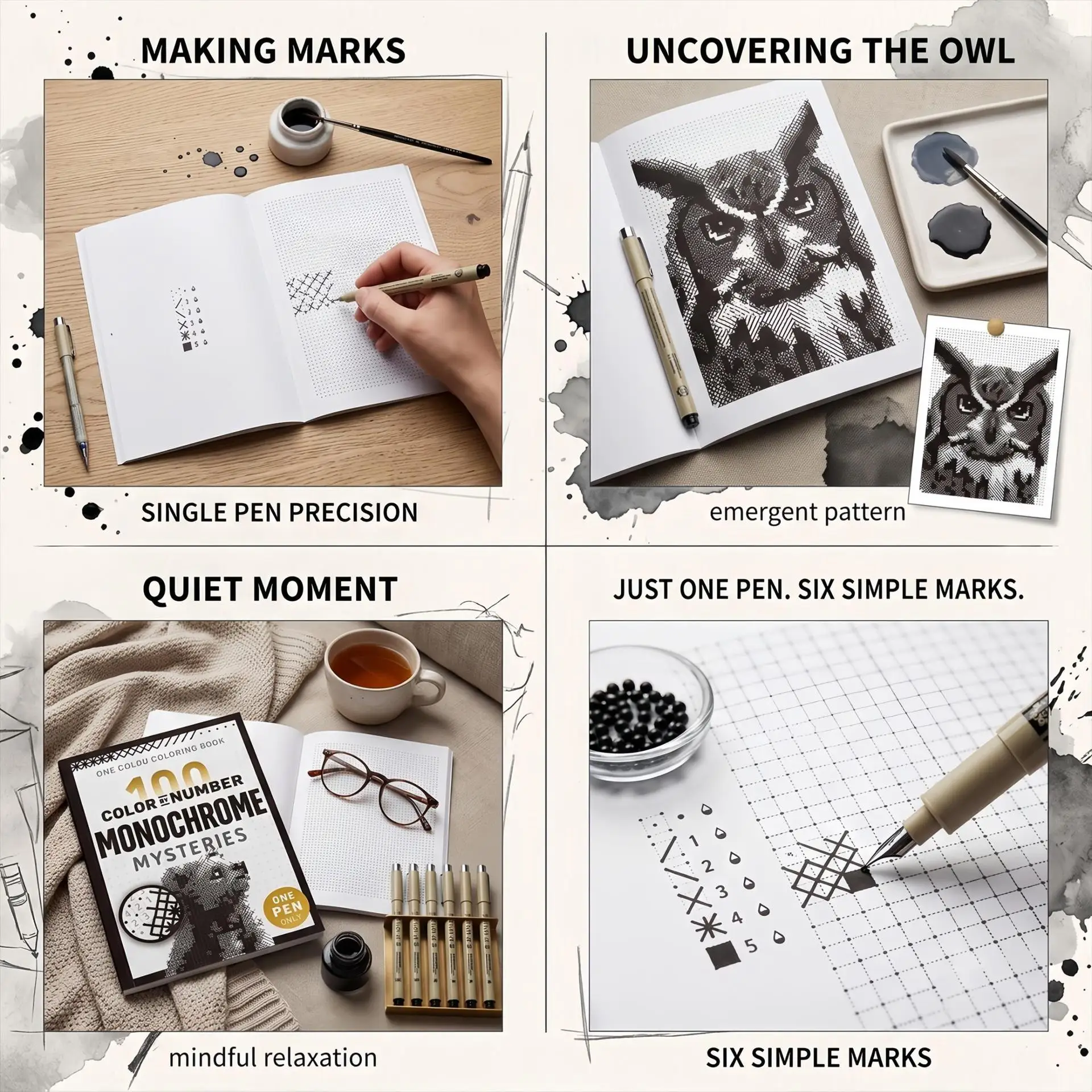 Monochrome Pixel Digital Puzzle Colorin Book with 100Pattern Art Activit Book for Teen Adult Stress Relief Creative Drawing Book
