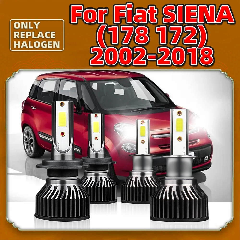 Car High Low Headlights 6000K 72W 8400LM For Fiat Siena (178 172) 2018 to 2012 2011 2010 2009 2008 2007 2006 2005 2004 2003 2002