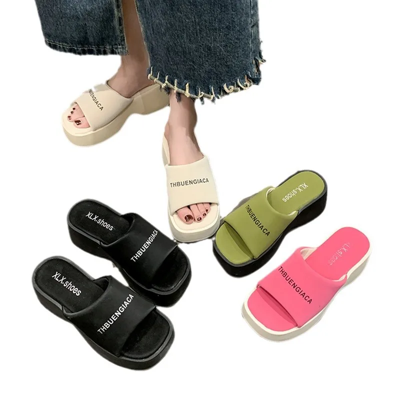 Female Shoes Slippers Casual Platform Slides Med Summer Clogs Woman 2024 Luxury Flat Silver Beach Fashion Rome PU Fabric