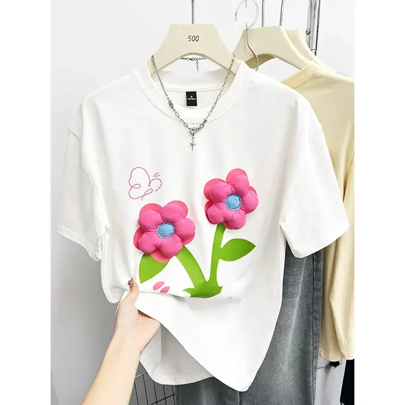 2024 Summer New T-shirt Loose Trendy Men's and Women's Short Sleeves White Fashionable  t shirt women