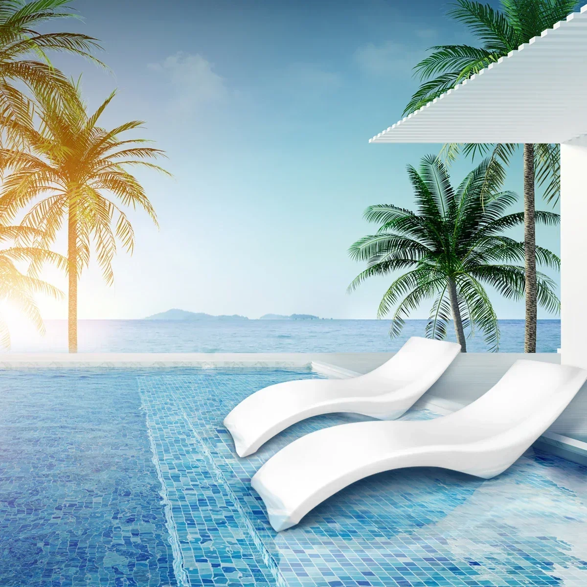 

XGC Шезлонги и набор Silla Playa из 2 дизайнерских уличных мебели для бассейна, белый шезлонг для расслабления воды, пляжа, у бассейна