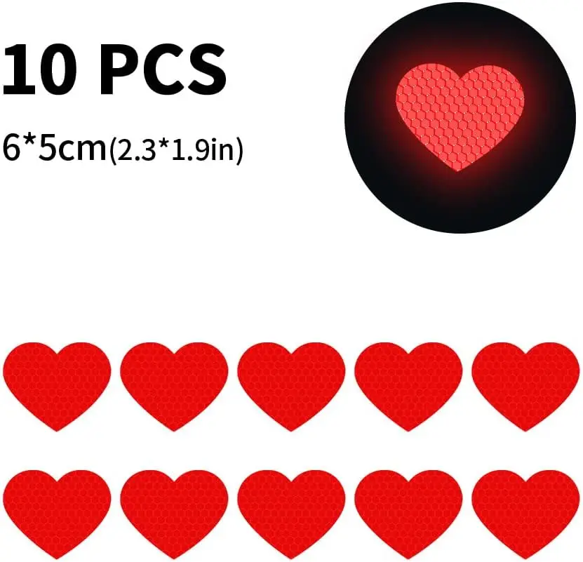 

10pcs Heart Shape Reflective Car Stickers Night Warning Mark Reflective Tape Stickers Decoration Decal Car Accessories