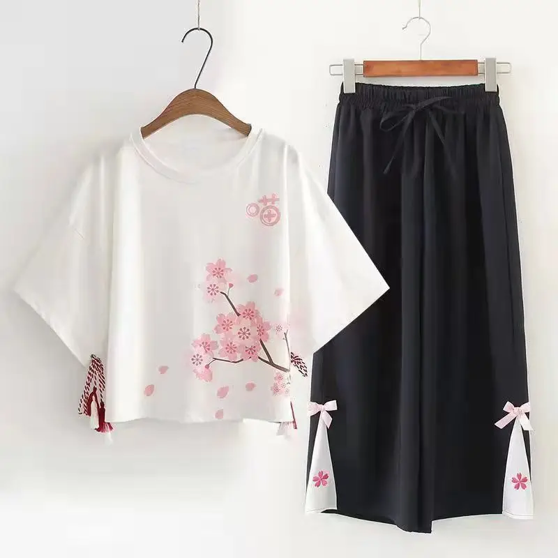 Chinese Style Set Women's Retro Shirts Stand Collar Buckle Loose National Women Blouse Top Pants Chinese Traditional Suit Women