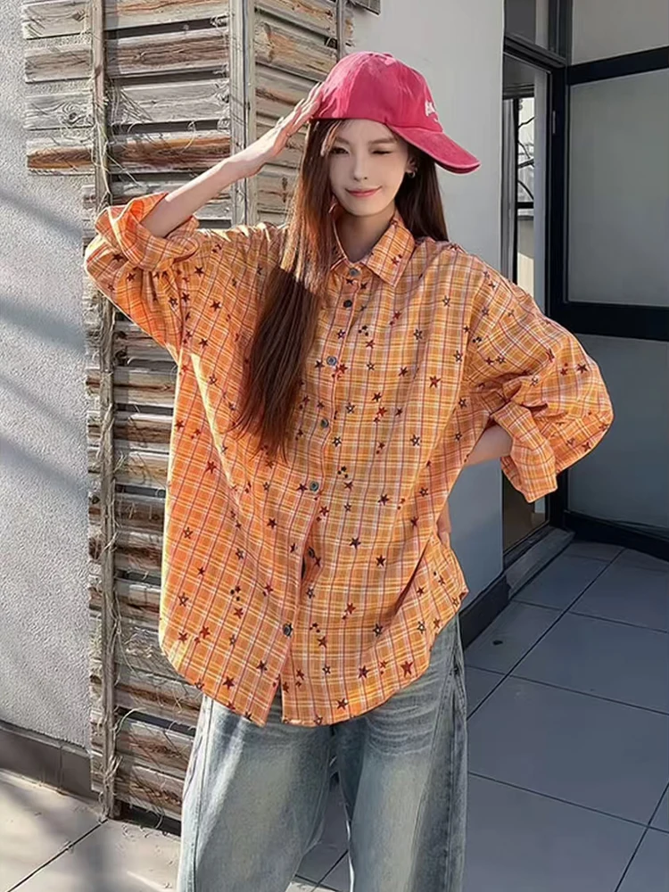 

Американская клетчатая рубашка унисекс для пар, яркая повседневная одежда с длинным рукавом, модный бренд для зимы и весны