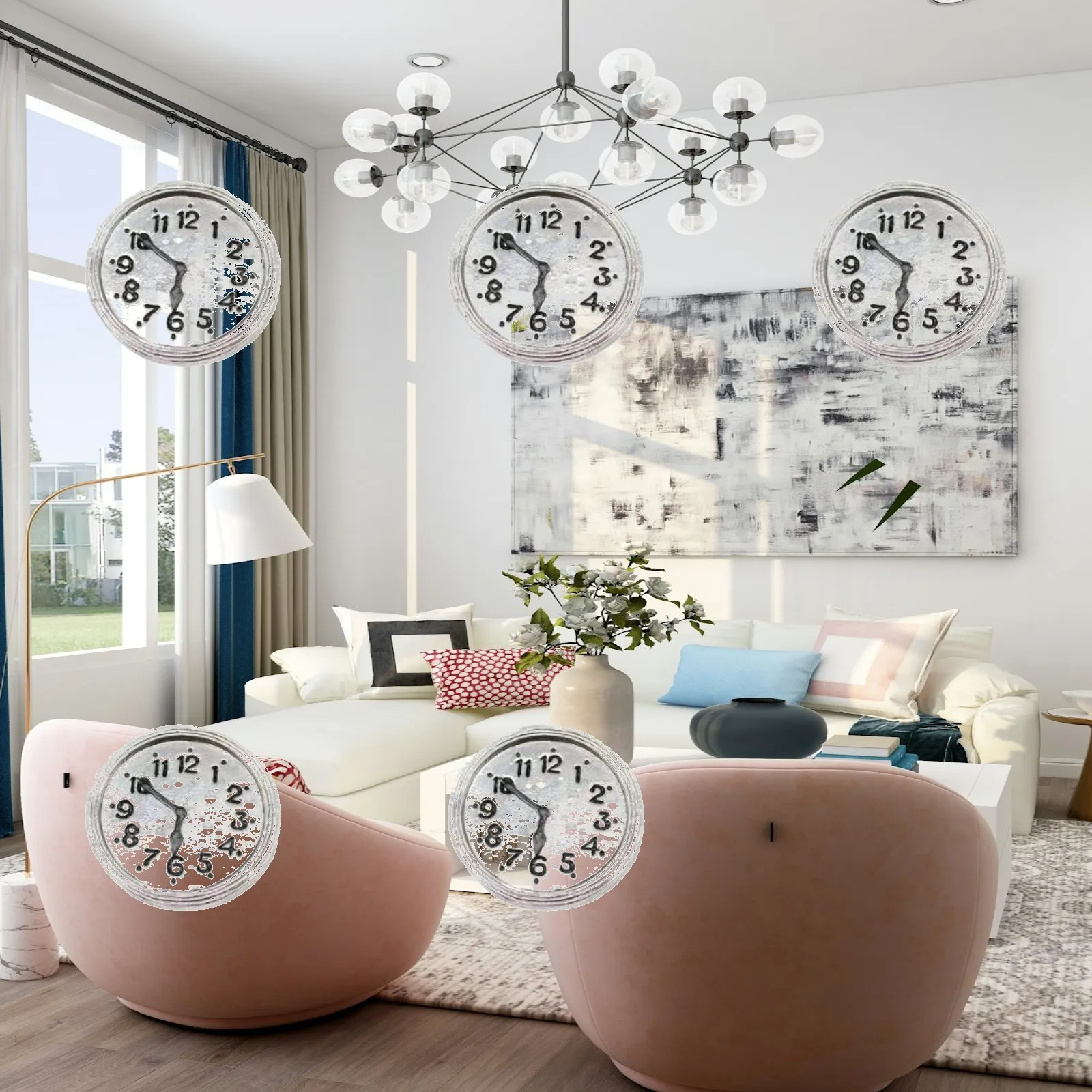 5 Pieces Miniature Clock with Wooden Frame Tiny Dollhouse Clock Ornament Painted Traditional for Collectors, Crafts