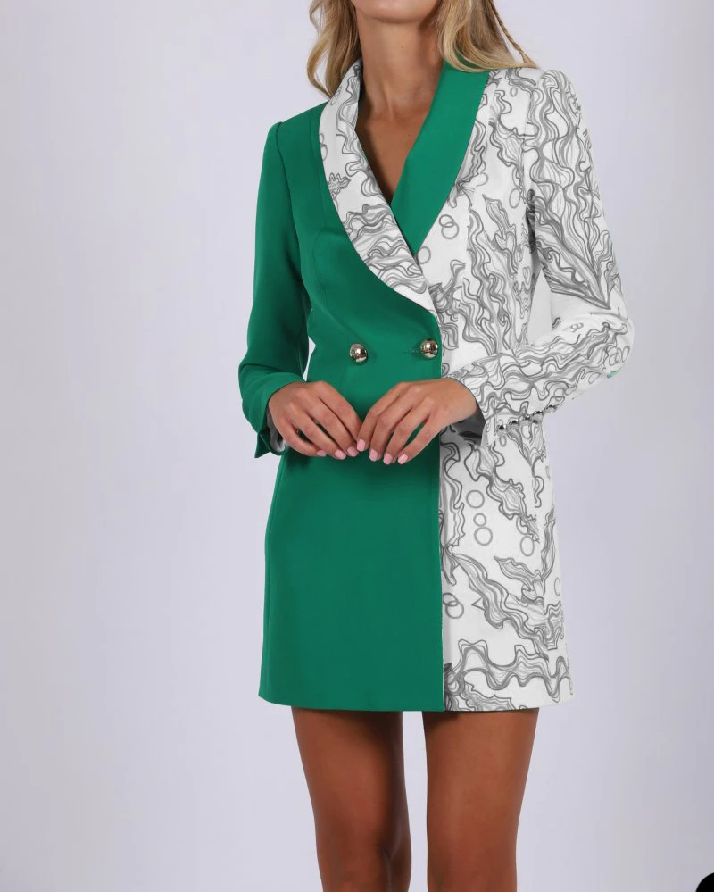 Green Women Blazer Short Work Wear For Ladies Loose Fit Business Tuxedos Guest Wedding Prom Party Ogstuff