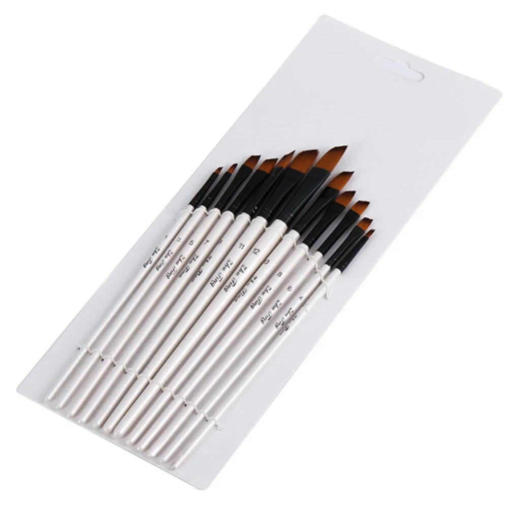 

12Pcs Painting Set with White Handles Double Color Nylon Bristles Oil Watercolor Brush Art Drawing Kit for School Study Smooth