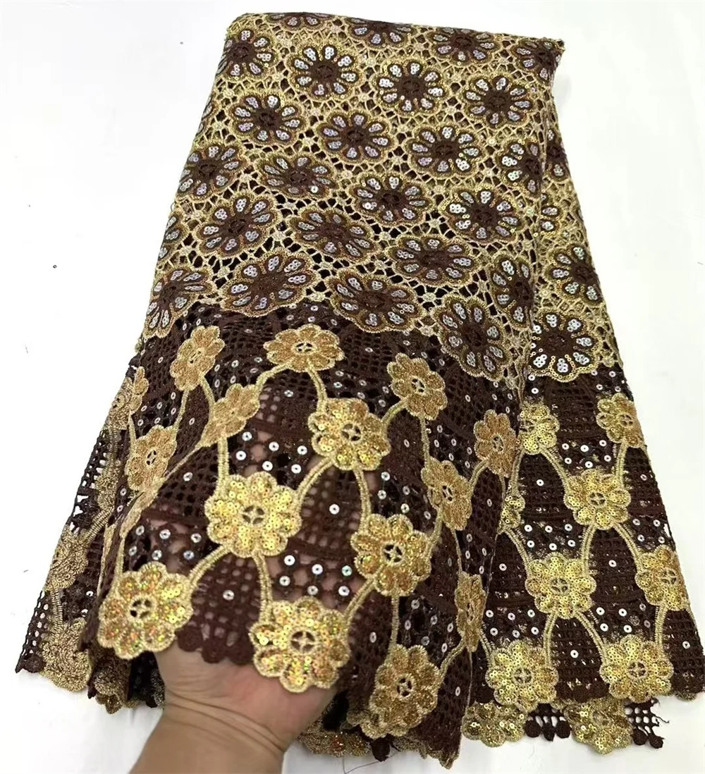 Tissu africain en dentelle guipure avec paillettes, matériel de mariage de luxe, haute qualité, français, nigéria, 2025