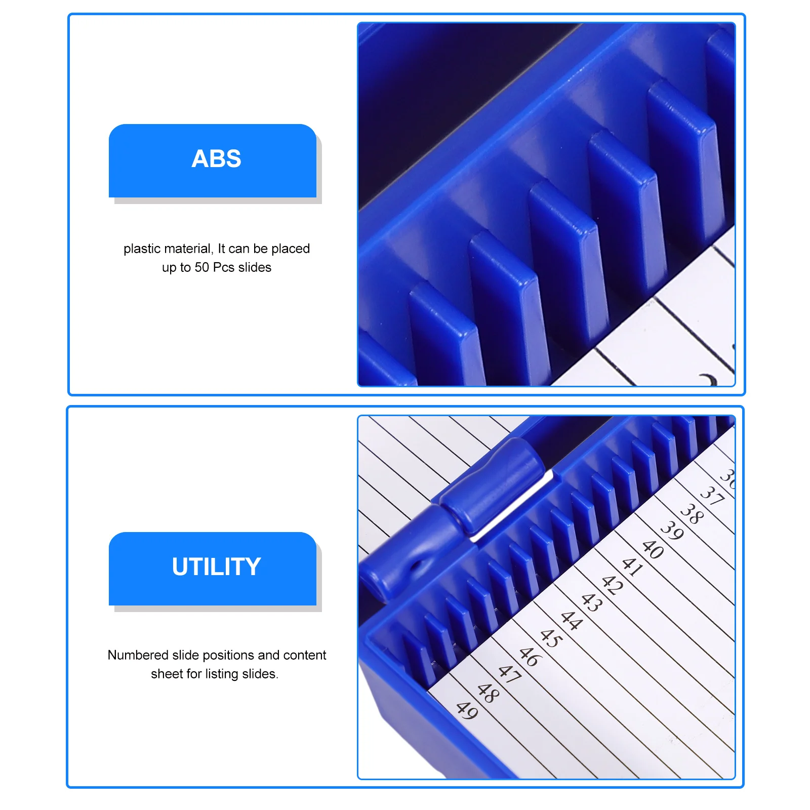 2pcs Box Lid Plastic Mailer Holder Pathological Storage Slide Case For 50 Slides Slide Case Dark Blue