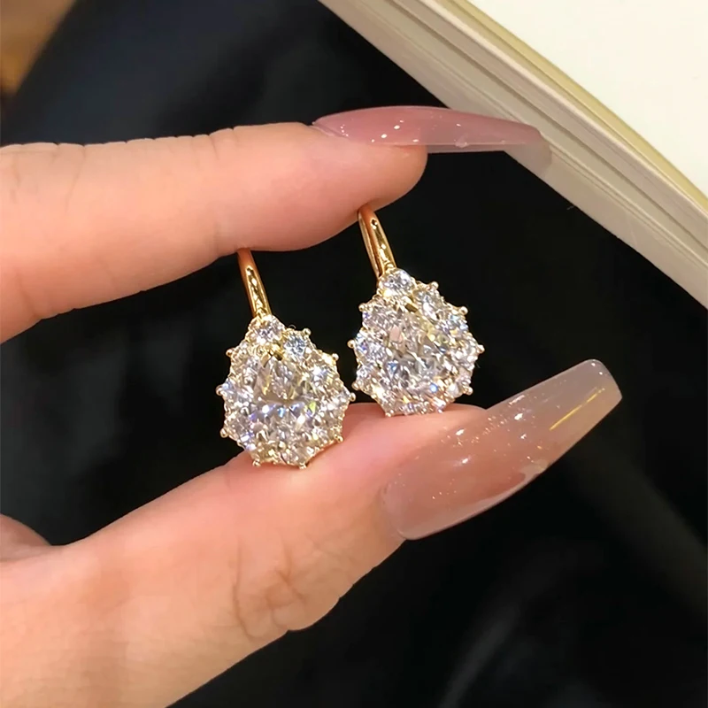 Lnngy Sparkling 6x8mm Pear Cut Moissanite Hoop Earrings For Women 14K Gold Filled U-shaped Earring 2026 Trend Jewelry Gift - view 5