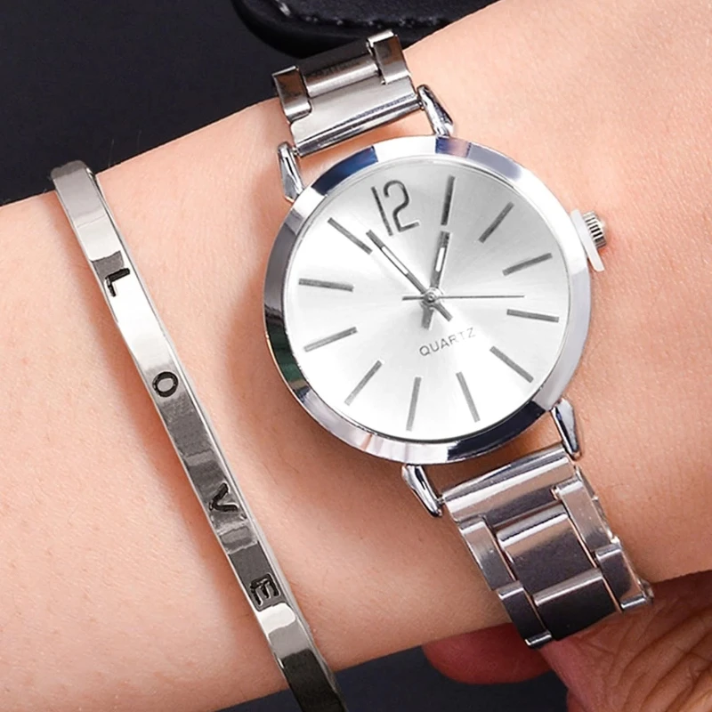 2pcs Set Watch Luxury Women Simple Dial Hollow Strap Fashion Gold Bracelet Quartz Wristwatch Student Ladies Watches Reloj Mujer