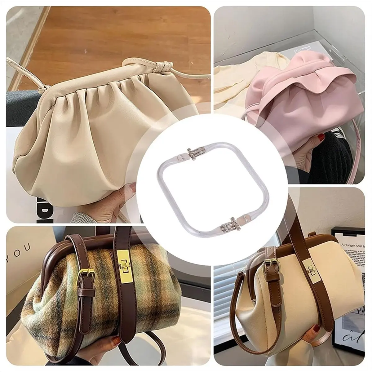 AA77 NEW  2 Pcs 6 Inch Metal Purse Frame Rectangle Bag Kiss Clasp Lock U-Shaped Bag Handle Arch Frame Internal Tubular Hardware