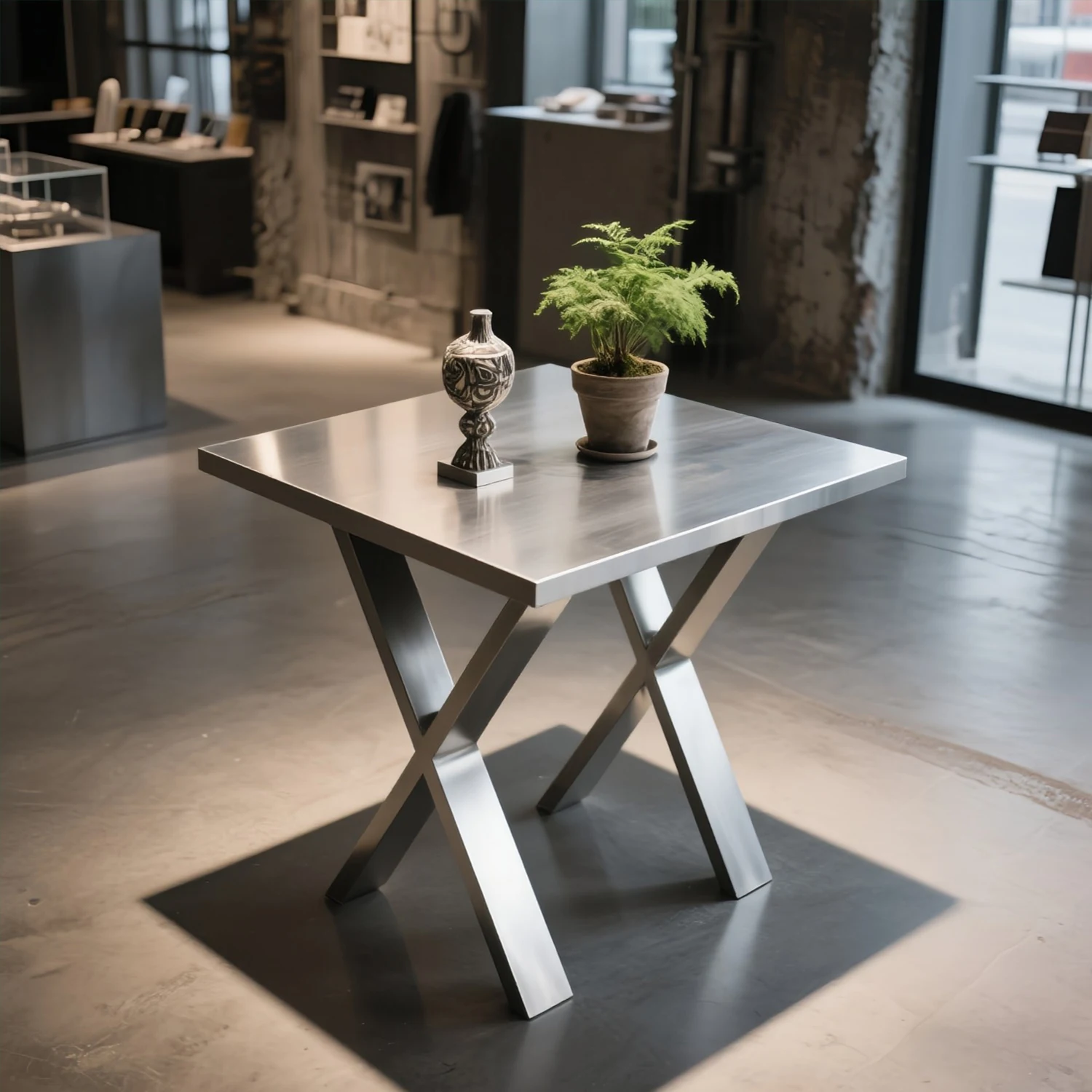Clothing store Zhongdao table Stainless steel Zhongdao display stand Bag display table Shoe store exhibition hall Water table