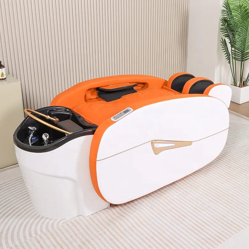 Multi-function Hair Salon Orange Shampoo Massage Chair Head Spa Electric Massage Table Barber Shop Water Circulation Spa Bed
