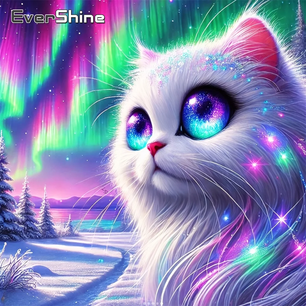 Evershine Diamant-Stickerei, Katze, 5D-DIY-Set, Mosaik, Tierbild aus Strass, Malerei, Aurora-Kunst, handgefertigtes Geschenk