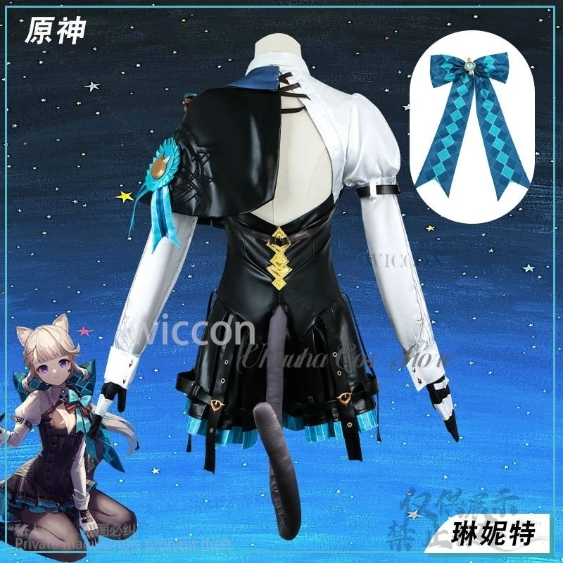 Gioco Anime Genshin Impact Cosplay Lynette Mago Costume Furry Earwear Coda Abito Lolita Per Ragazze Donna Halloween Personalizzato