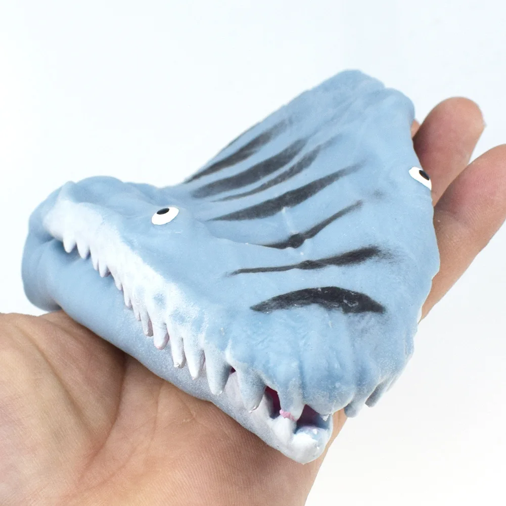 Novelty Funny TPR Plastic Blue And Gray Dinosaur Sea Fish Shape Hand Puppet Gloves Toys Storytelling Dolls Props Mischief Toys