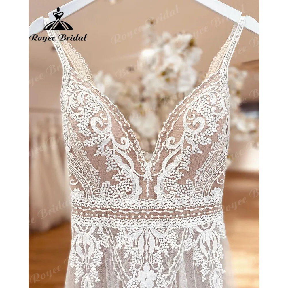 2024 Boheme Chic Boho Beach Lace V Neck Backless Summer Wedding Dress for Women Bridal Gowns Robe Mariee suknia slubna Brautklei