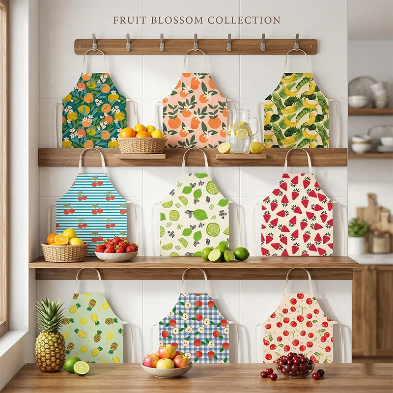

Summer Fruit Print Apron for Women Men Cotton Linen Kitchen Cooking Baking Smock Pinafore Anti-fouling Housework Bib