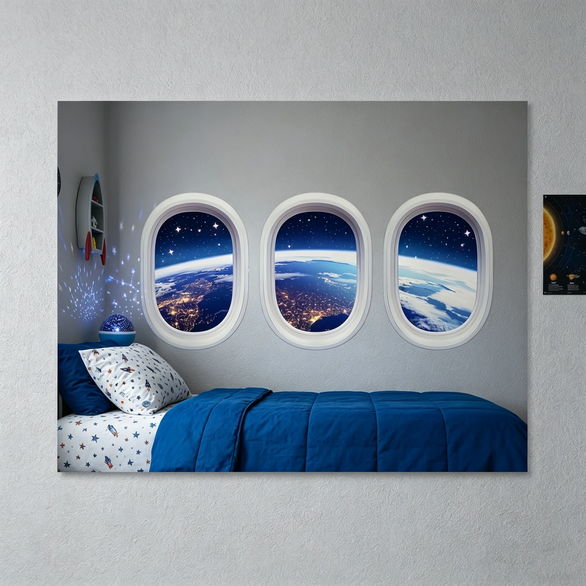 Dreamy Starry Sky Fake Porthole Wall Sticker Earth Night View Pattern Window Sticker Self-Adhesive Removable PVC Decor Decal