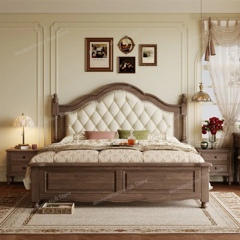 Brown Storage Headboard Bed Bedrooms Designs Wooden Luxury Frames Bases Bed Double King Size Room Camas Matrimoniales Furniture