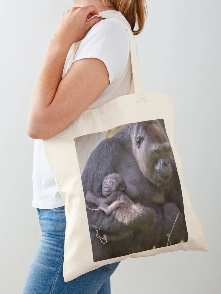 

Gorilla Calaya with Baby Zahra at the National Zoo Tote Bag tote bag screen Shopping bags personalized tote