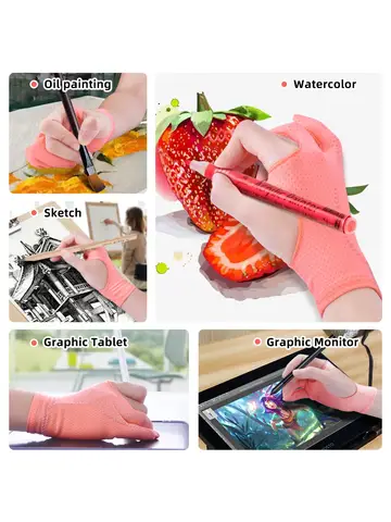 1PC Artist Drawing Glove for Any Graphics Drawing Table 2 finger Anti-Fouling Both for Right And Left Hand Black Drawing Gloves