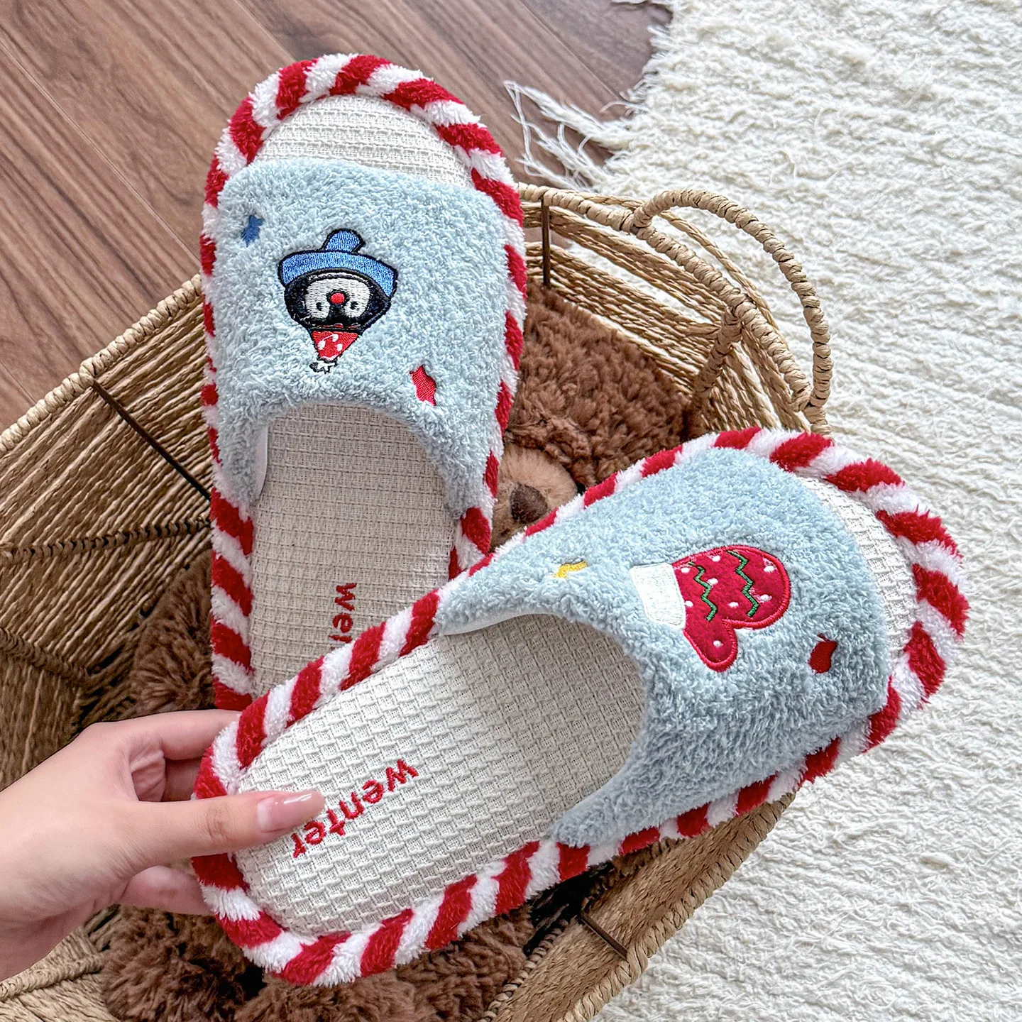

2026 New Linen & Furry Slippers Women Breathable Anti Slip Wear Resistant Indoor Home Shoes For Autumn Winter