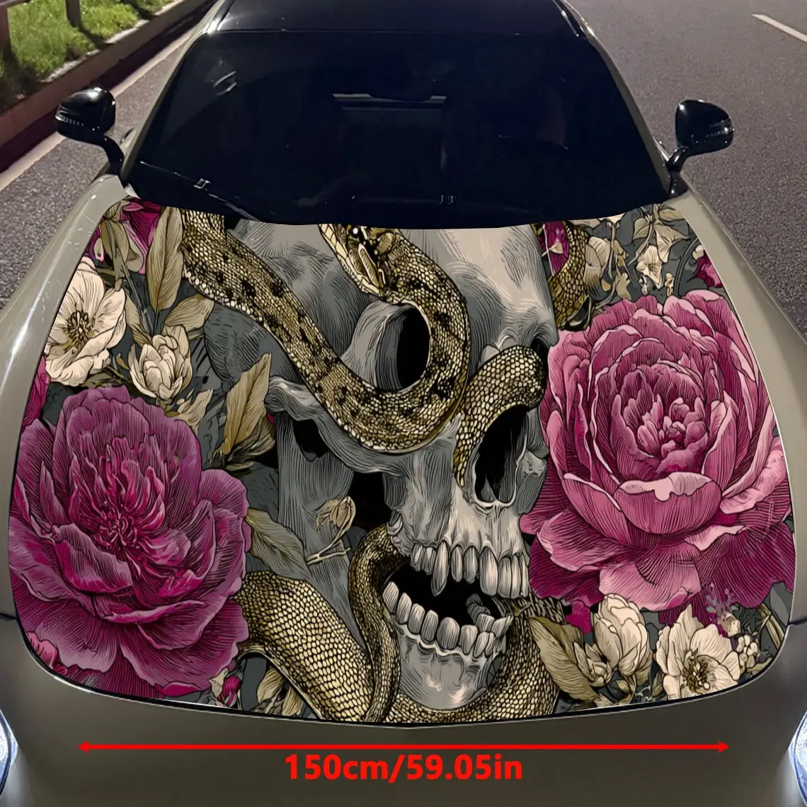 Retro Skull Flower print,car hood stickers,PVC waterproof Self adhesive car hood sticker,car hood decoration protection stickers