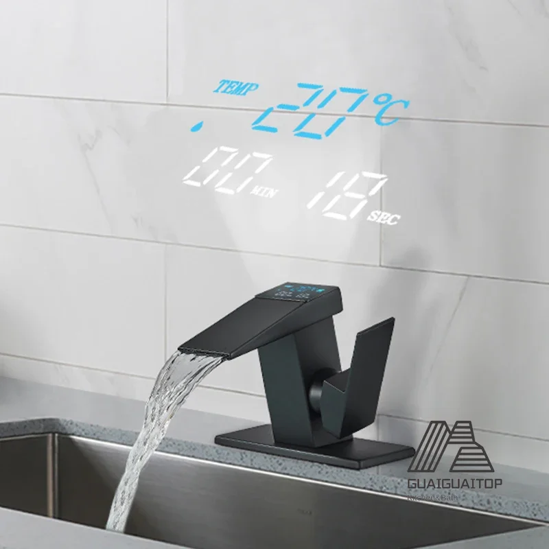 Hot Cold Water Temperature LED  Washbasin Waterfall Taps Bathroom Deck Mixers Basin faucet Digital Display Sink Mixer Faucet