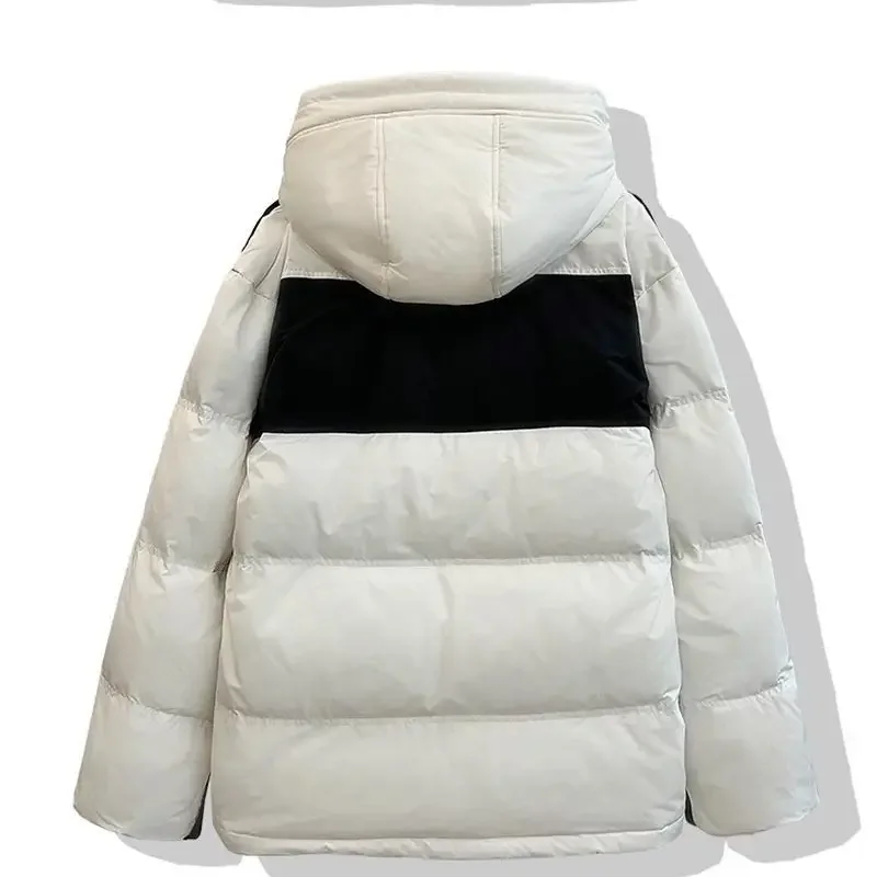 Jaqueta de algodão com capuz solto feminino, casaco puffer grosso, cor coreana bloqueada, Parkas casuais, casacos quentes, inverno