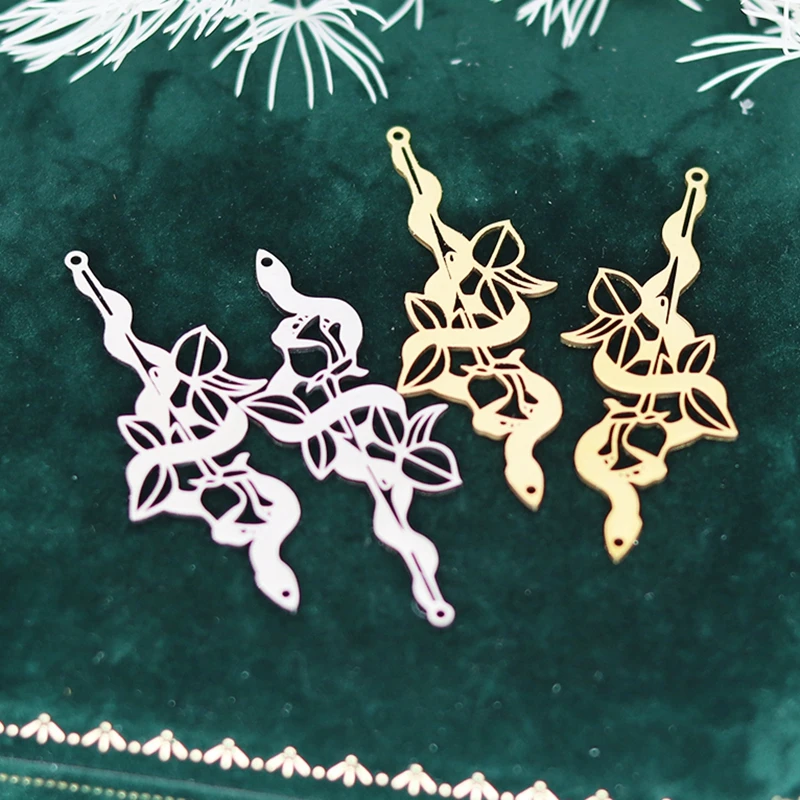 3pcs New Trendy Snake Sword Leaf DIY Craft Earrings Women Stainless Steel Pendant Charms for Jewelry Making Necklace Accessories