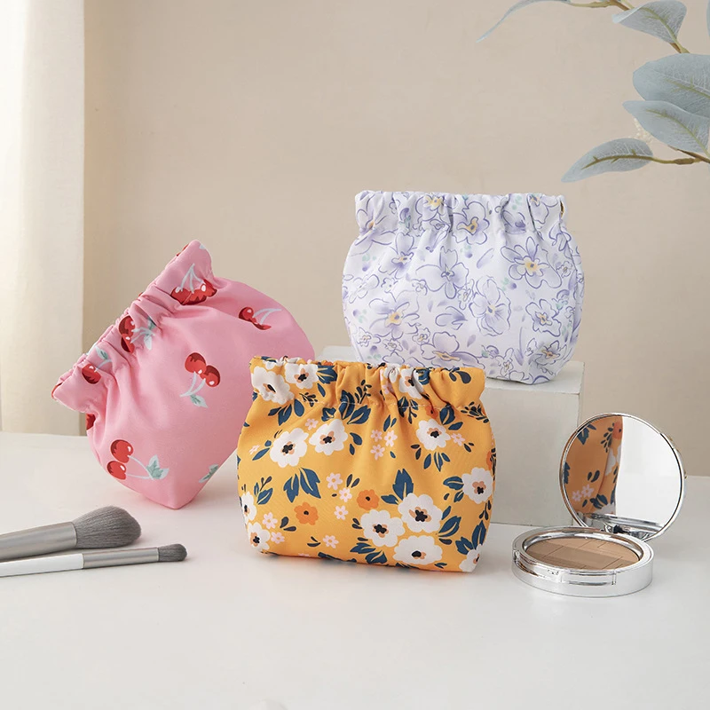 Floral Pocket Cosmetic Bag Oxford Cloth Elastic Self-Closing Pouches Coin Purse For Makeup Lipstick Earphones Jewelry Organizer