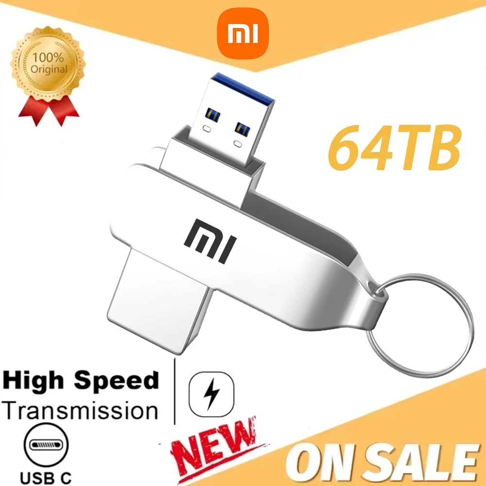 Xiaomi 64TB Flash Drive Usb 3.2 Super High Speed Flash Drive Metal Transfer Mini U Disk Pen Drive Type C Memory Disk SSD U Drive