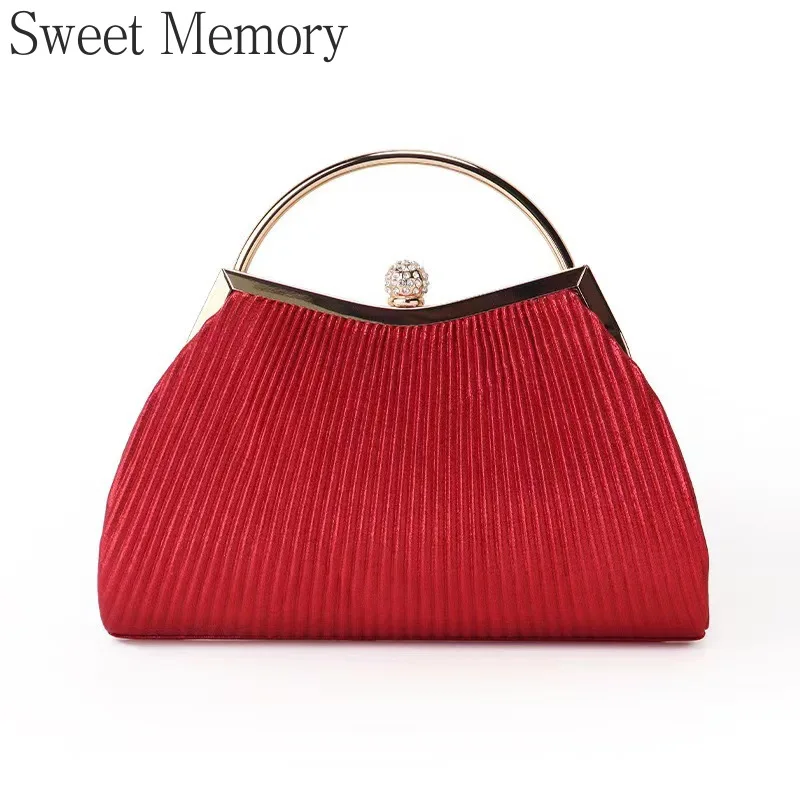 J135 Girl Gold Pink Red Bags 2025 Sweet Memory Diamond Bow Chain Small Square Bag Dinner Party Rhinestone Handbag Crossbody Bag