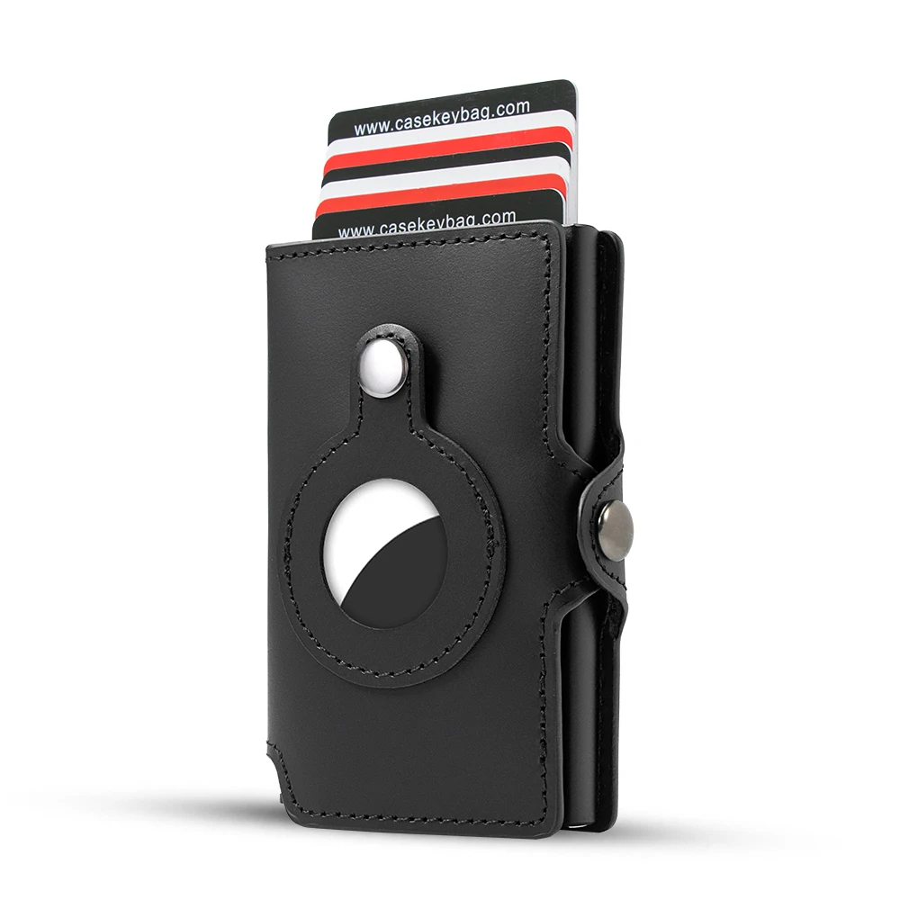 CASEKEY Airtag Smart Wallet Genuine Leather Pop Up Credit Card Holder Rfid Anti-theft Minimalist Men Wallet with Airtag Holder