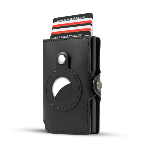 Cartera inteligente CASEKEY Airtag de cuero genuino, tarjetero emergente, cartera minimalista antirrobo Rfid para hombre con soporte Airtag