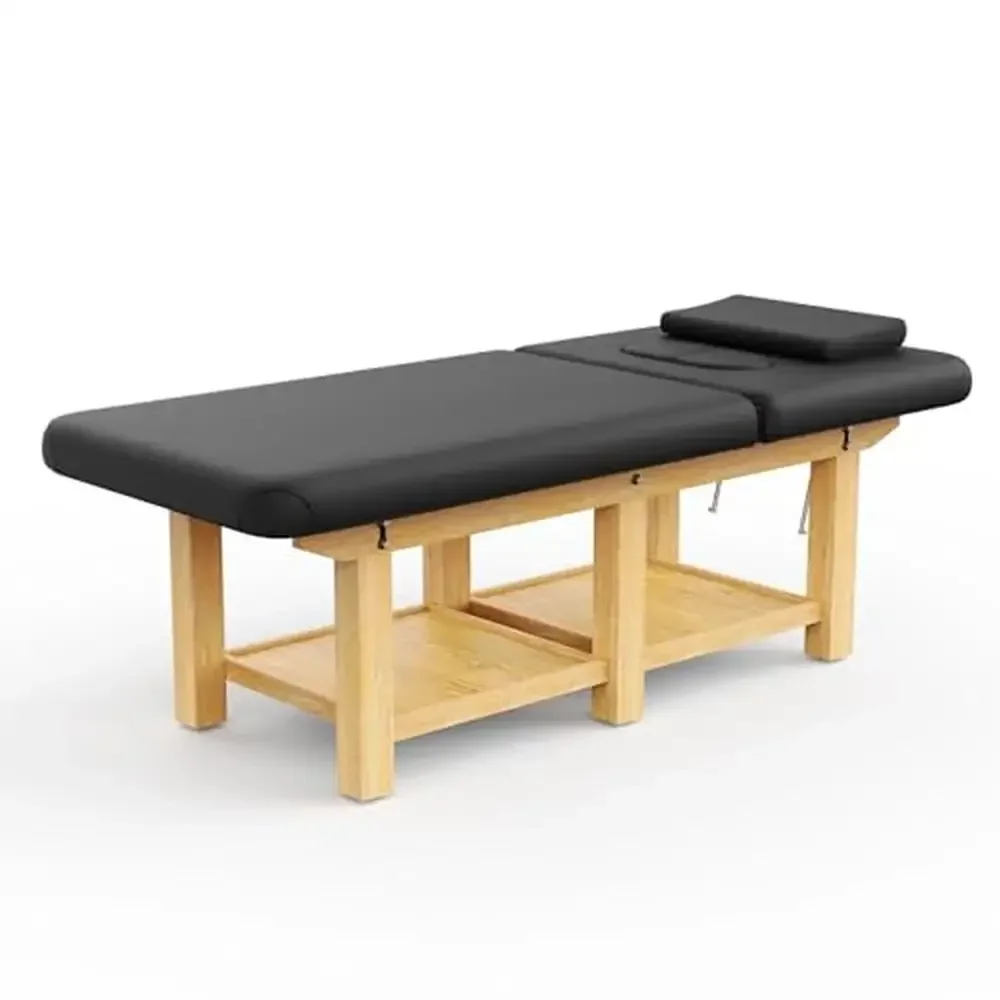 Stationary Massage Table High Load Capacity Wood Treatment Physical Therapy Bed PU Leather Open Chest Design Durable Spa Facial