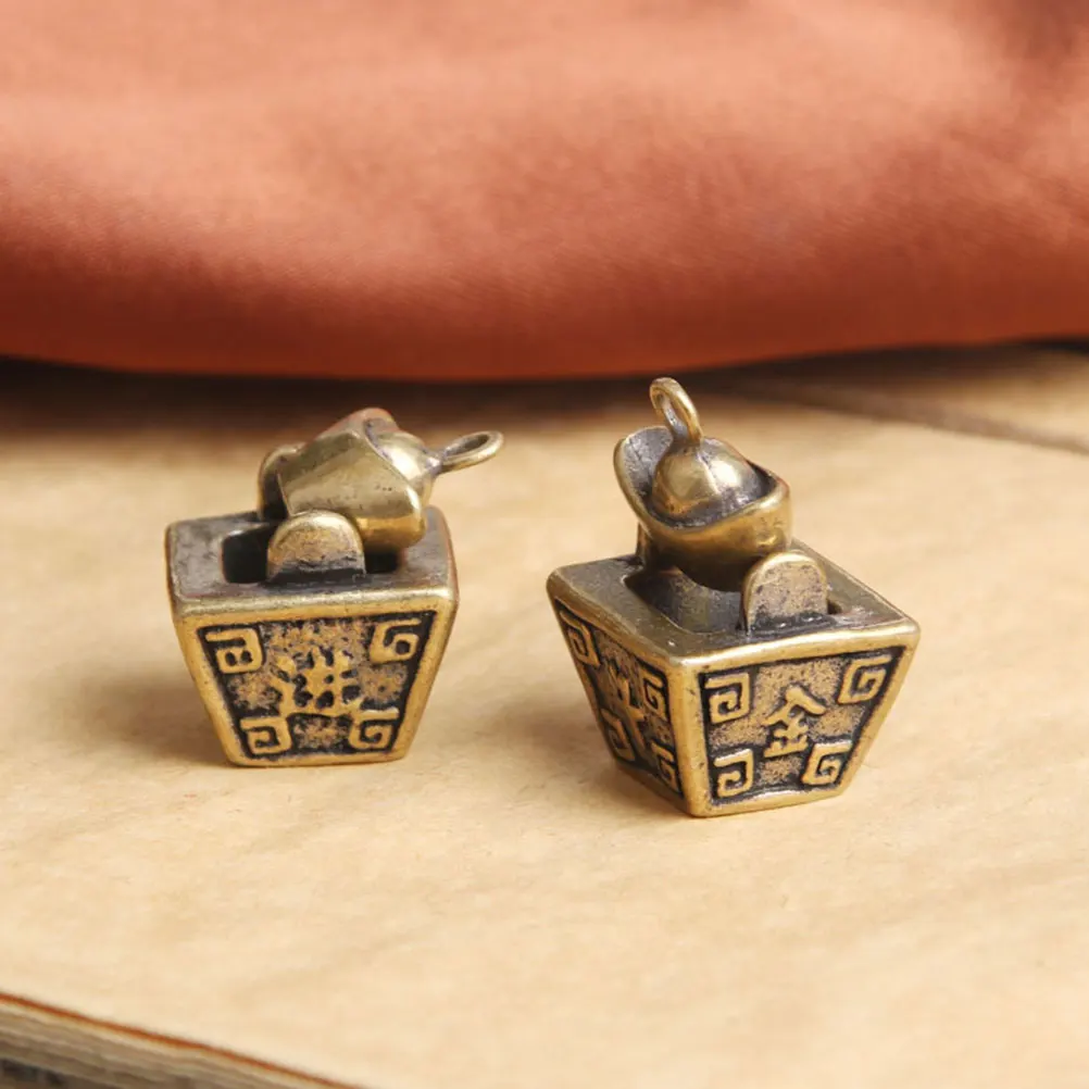 

3pcs Gold Ingot Brass Pendant Vintage Home Office Decor Key Chain Charm DIY Jewelry Making Accessory Lucky Gift